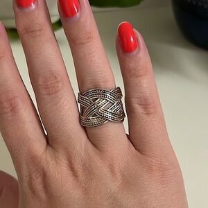 Genuine 925 Sterling Silver Large Braided Adjustable Ring